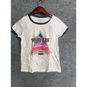 Primus Shirt Womens Small White Space Triangle Graphic Ringer Rock Band Tee